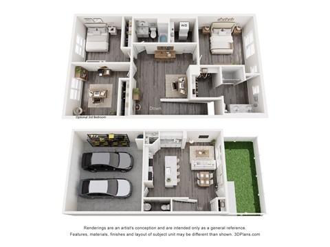 Floor plan for 3 beds, 2.5 baths, 1525 sqft